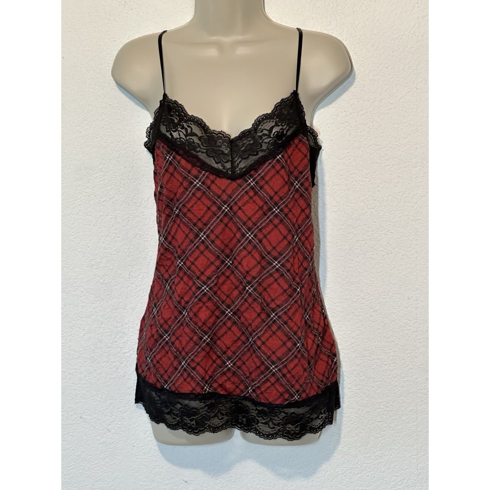 Lace-Trim Plaid Cami Tank Top - Red